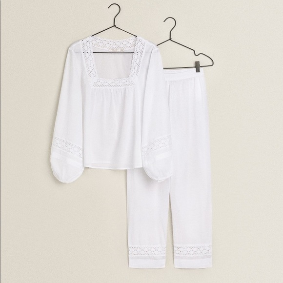 ZARA BNWT Cotton Lace Trim Pajamas Lounge 2pc Coord Set - Picture 1 of 6